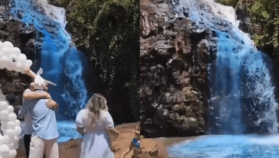 Secretaria do Meio Ambiente aplica multa de R$ 10 mil por casal tingir cachoeira de azul