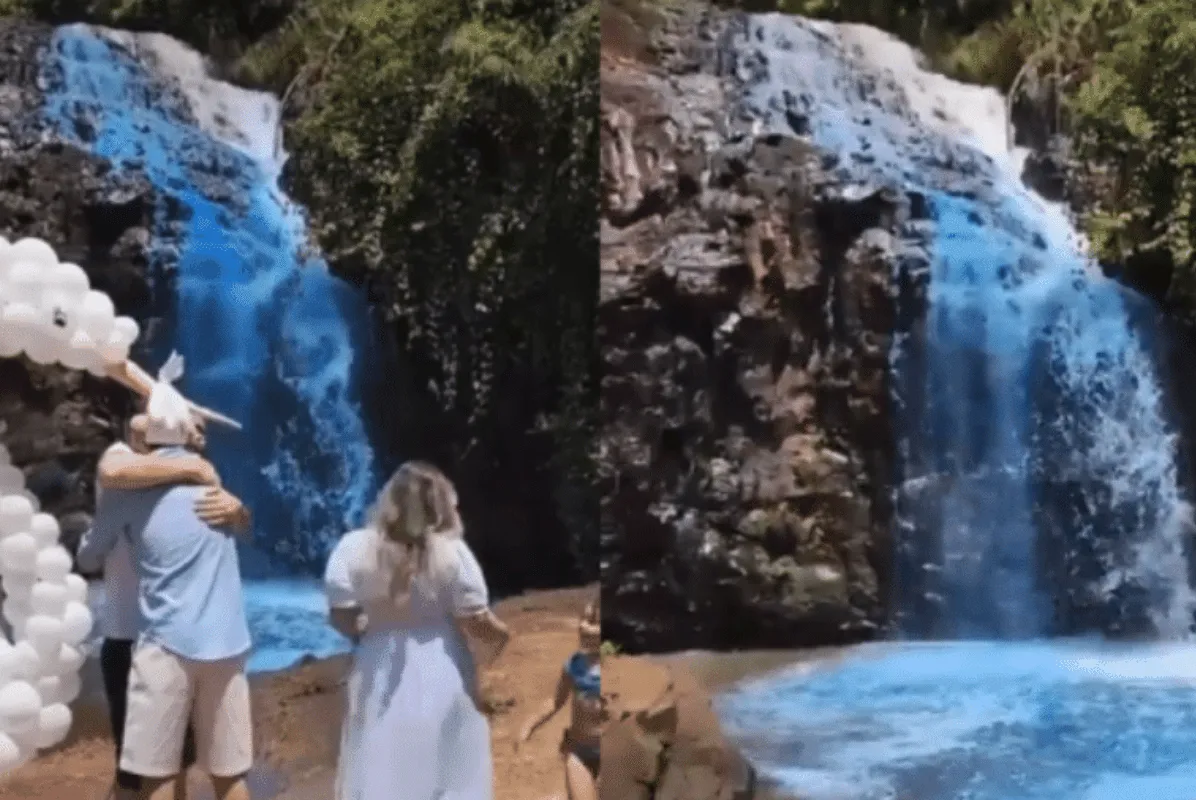 Secretaria do Meio Ambiente aplica multa de R$ 10 mil por casal tingir cachoeira de azul