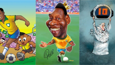 Cartunistas homenageiam Pelé com mais de 100 obras em exposição